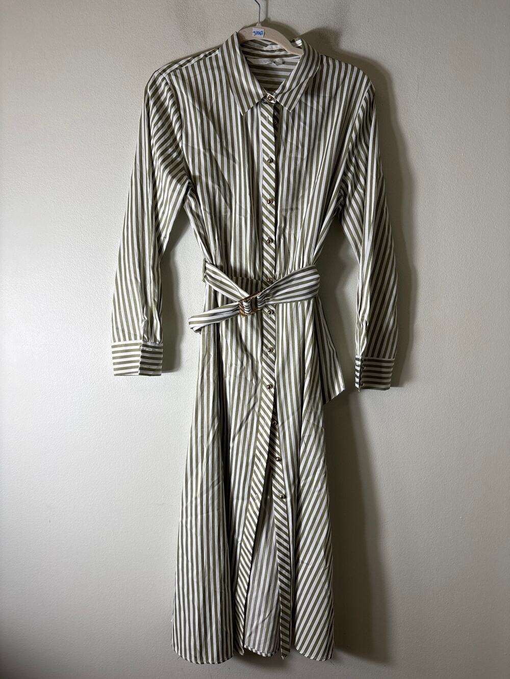 Zara Taupe and White Stripe Shirt Dress Sz L